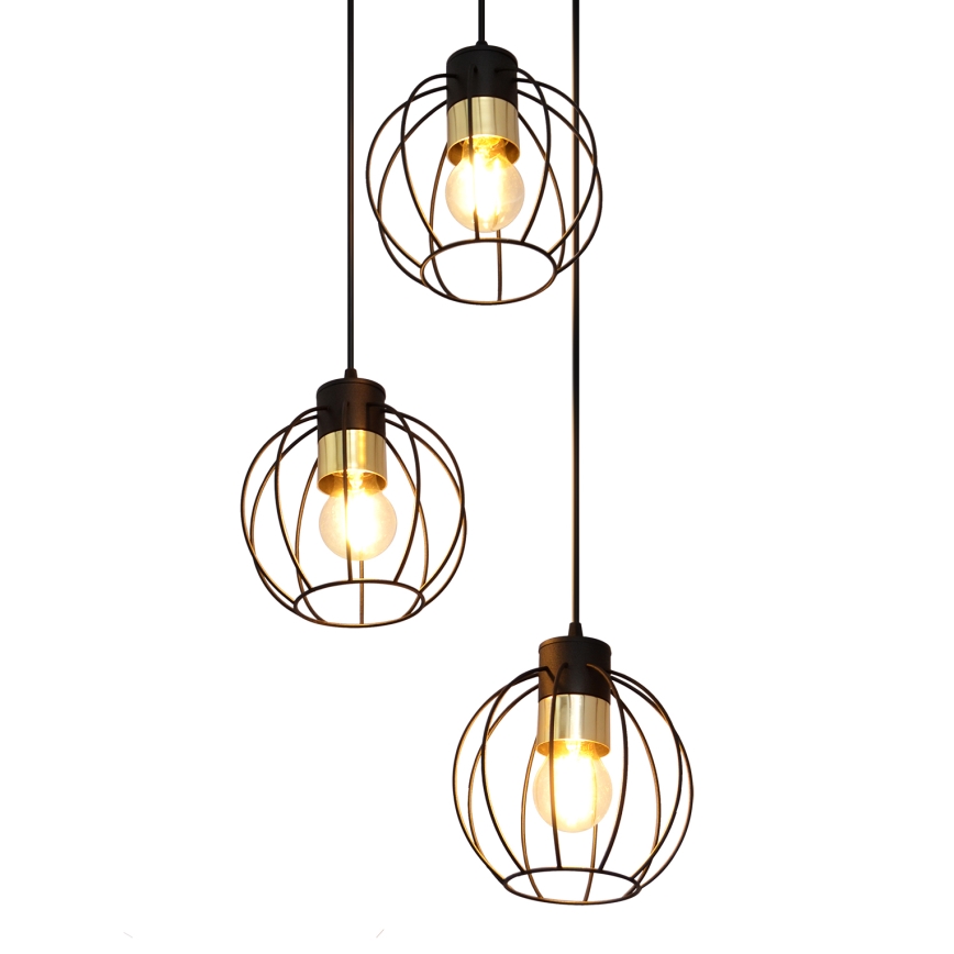 Lampadario a sospensione con filo STARLIGHT 3xE27/15W/230V nero/oro