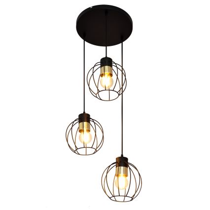 Lampadario a sospensione con filo STARLIGHT 3xE27/15W/230V nero/oro