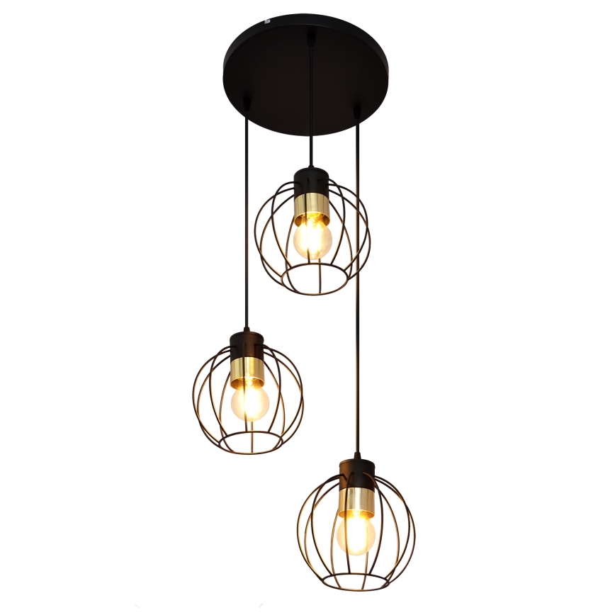Lampadario a sospensione con filo STARLIGHT 3xE27/15W/230V nero/oro