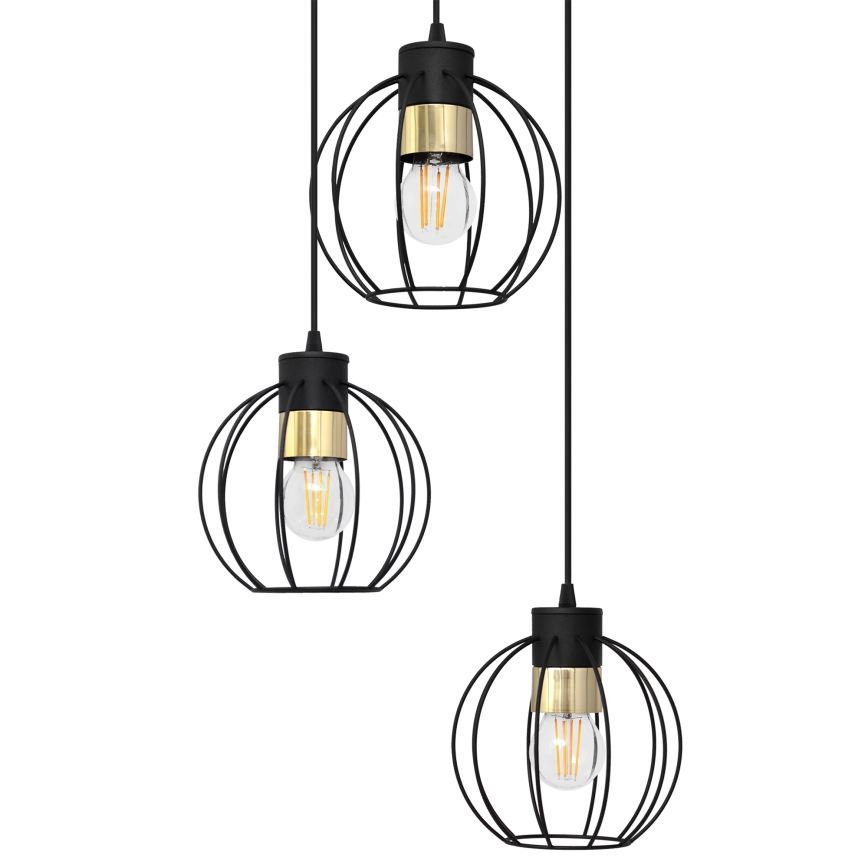 Lampadario a sospensione con filo STARLIGHT 3xE27/15W/230V nero/oro