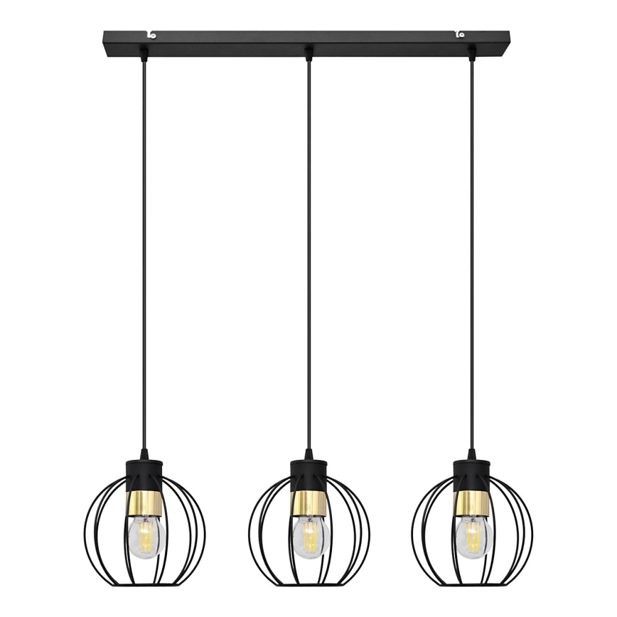 Lampadario a sospensione con filo STARLIGHT 3xE27/15W/230V nero/oro