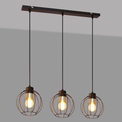 Lampadario a sospensione con filo STARLIGHT 3xE27/15W/230V nero/oro