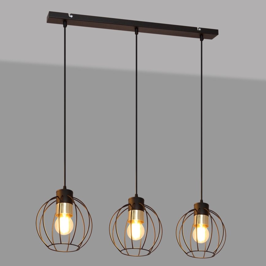 Lampadario a sospensione con filo STARLIGHT 3xE27/15W/230V nero/oro