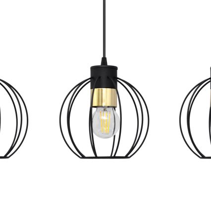 Lampadario a sospensione con filo STARLIGHT 3xE27/15W/230V nero/oro