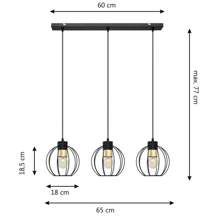 Lampadario a sospensione con filo STARLIGHT 3xE27/15W/230V nero/oro