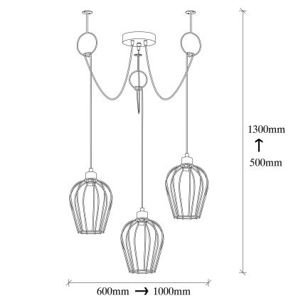 Lampadario a sospensione con filo TEL 3xE27/40W/230V ragno