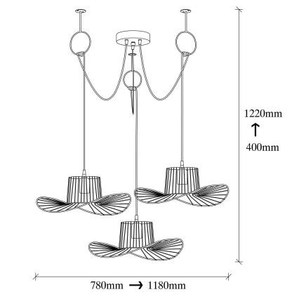 Lampadario a sospensione con filo TEL 3xE27/40W/230V ragno