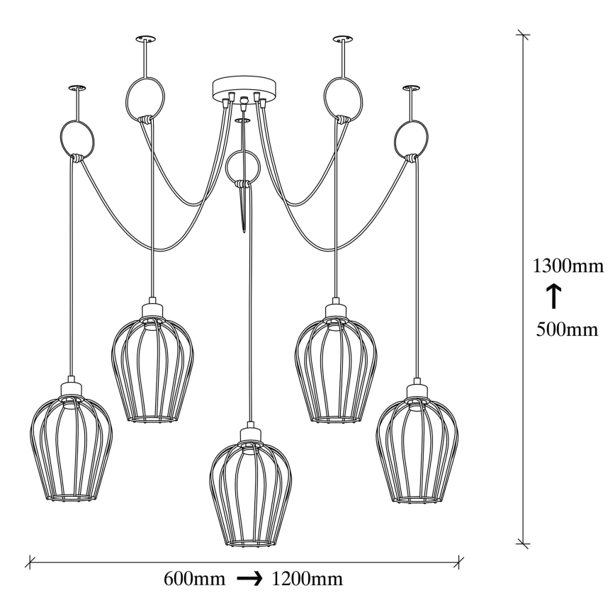 Lampadario a sospensione con filo TEL 5xE27/40W/230V ragno