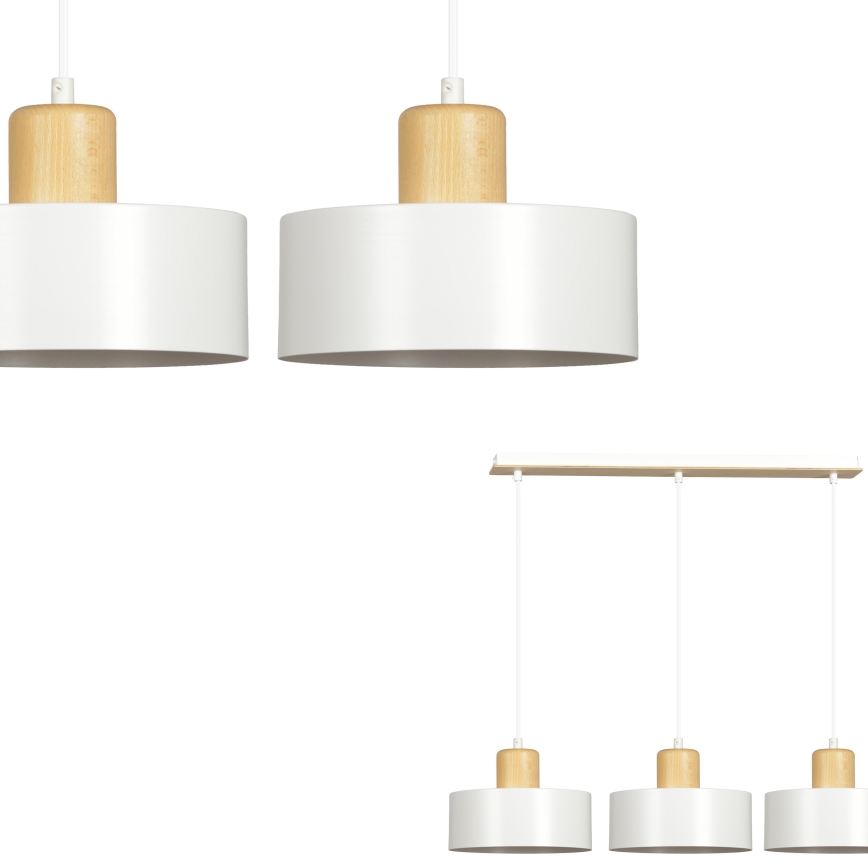 Lampadario a sospensione con filo TORIN 3xE27/15W/230V bianco