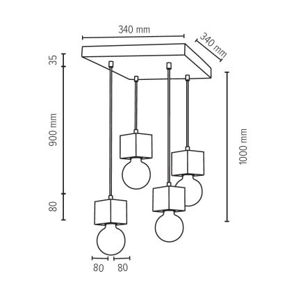 Lampadario a sospensione con filo TRONGO 4xE27/60W/230V - certificato FSC