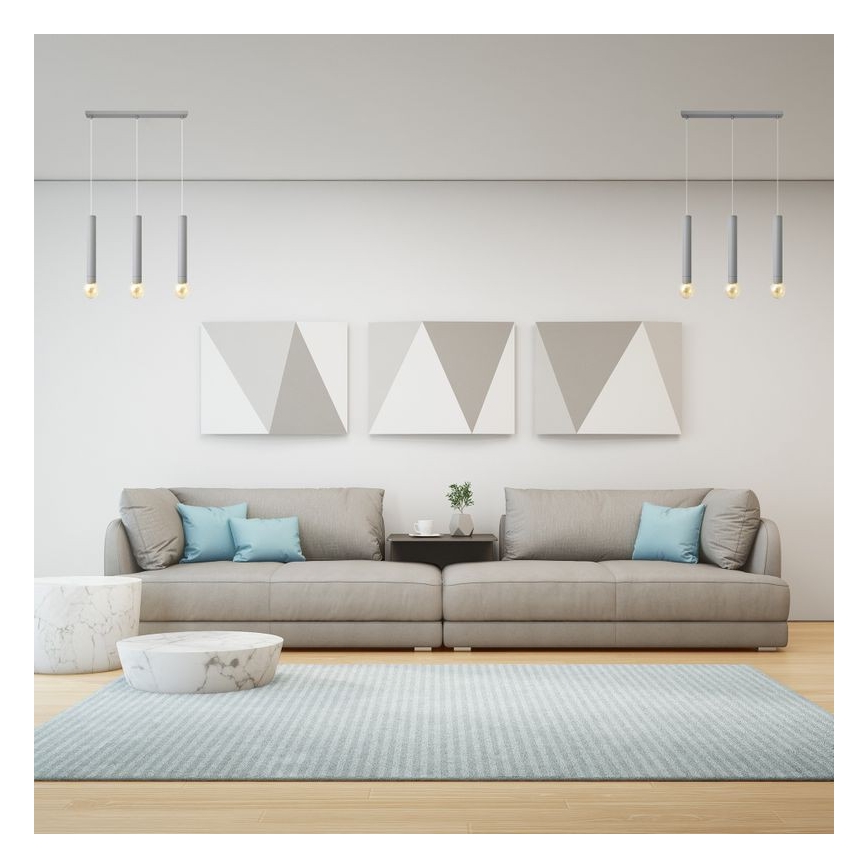 Lampadario a sospensione con filo TUBA 3xE27/15W/230V grigio