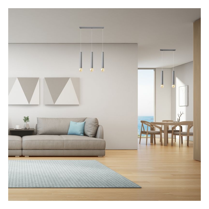 Lampadario a sospensione con filo TUBA 3xE27/15W/230V grigio