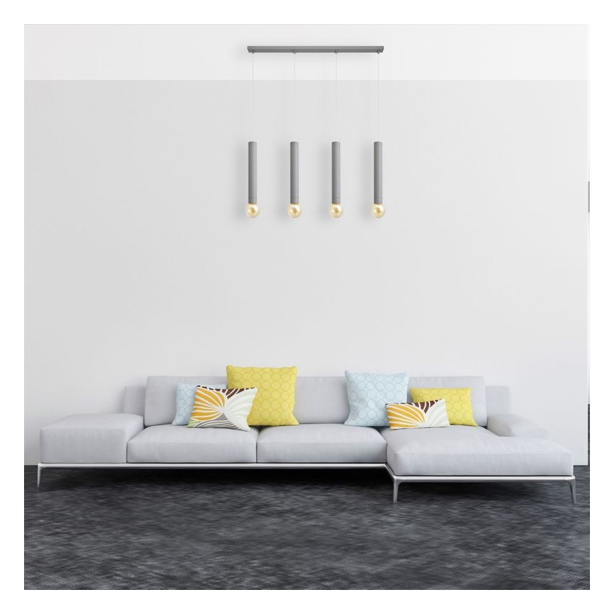 Lampadario a sospensione con filo TUBA 4xE27/15W/230V grigio