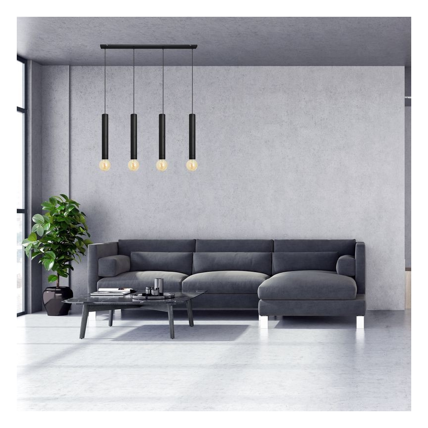 Lampadario a sospensione con filo TUBA 4xE27/15W/230V nero