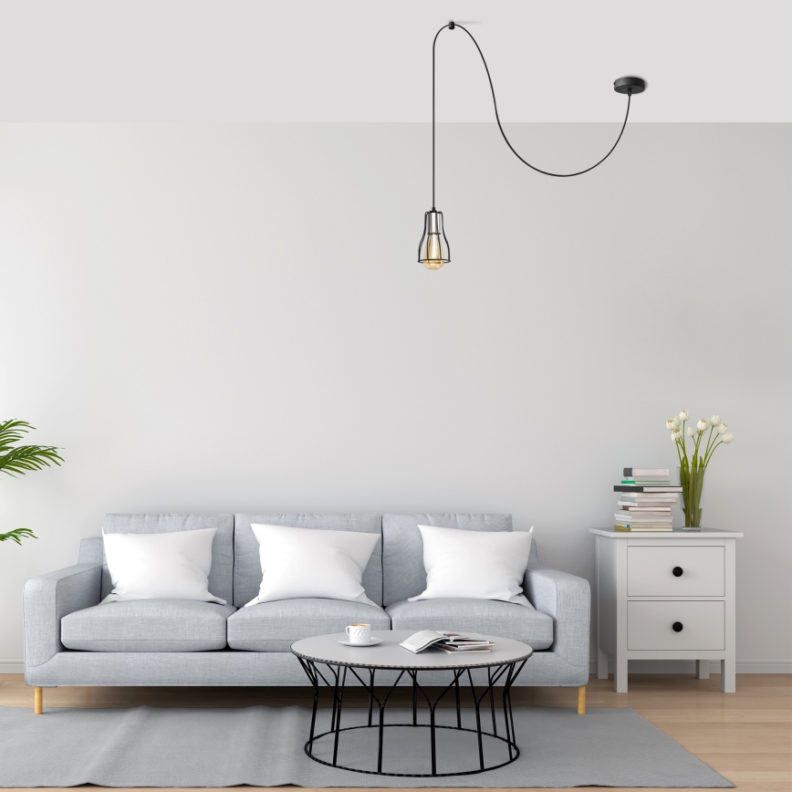 Lampadario a sospensione con filo TUBE 1xE27/15W/230V nero/cromo lucido
