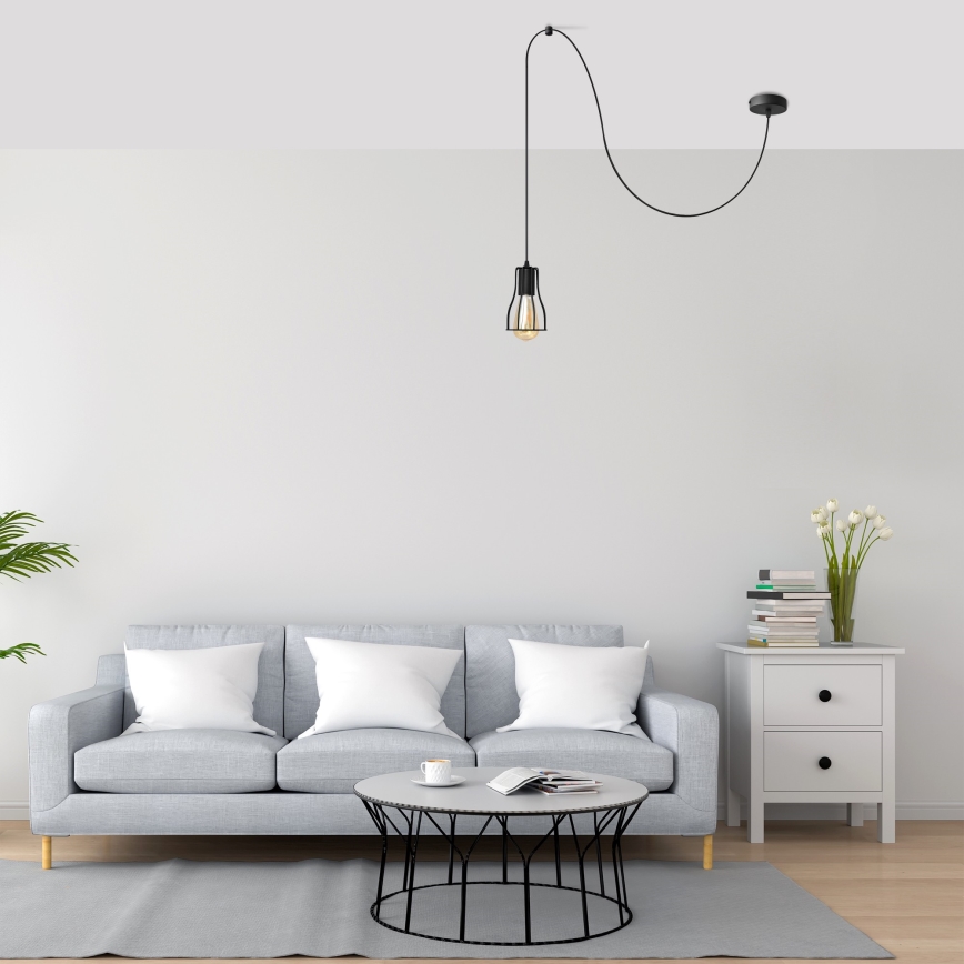 Lampadario a sospensione con filo TUBE 1xE27/15W/230V nero