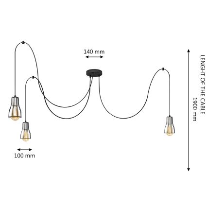 Lampadario a sospensione con filo TUBE 3xE27/10W/230V ragno nero/cromo lucido