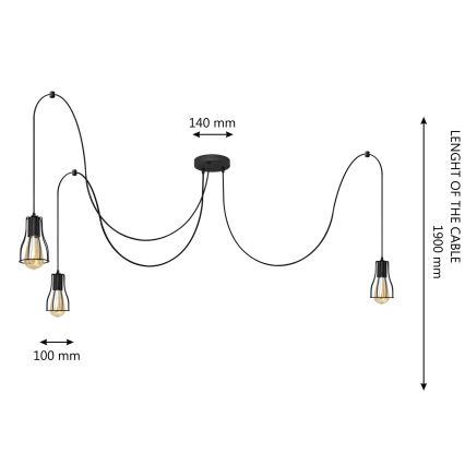 Lampadario a sospensione con filo TUBE 3xE27/15W/230V ragno nero