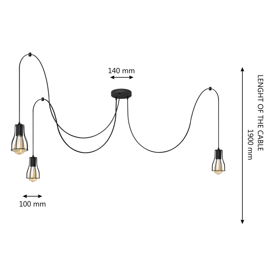 Lampadario a sospensione con filo TUBE 3xE27/15W/230V ragno nero