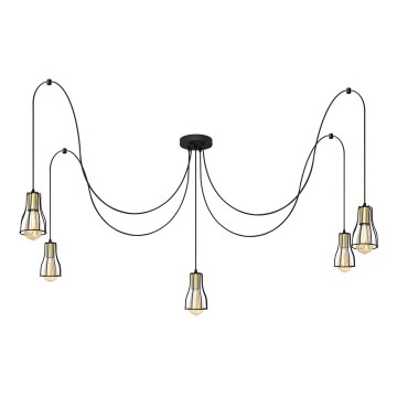 Lampadario a sospensione con filo TUBE 5xE27/15W/230V ragno nero/oro