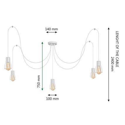 Lampadario a sospensione con filo TUBE LONG 5xE27/10W/230V bianco