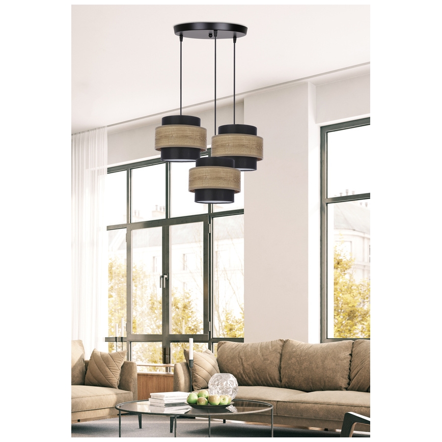 Lampadario a sospensione con filo TWIN 3xE27/40W/230V marrone/nero
