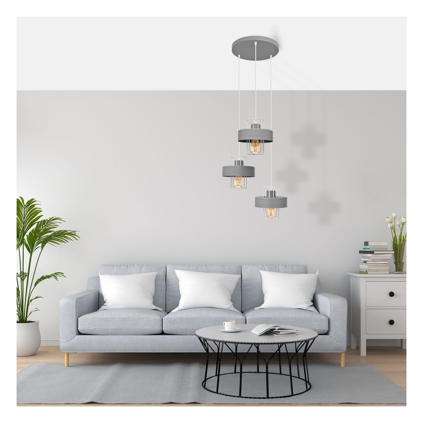Lampadario a sospensione con filo VOLTA 3xE27/15W/230V diametro 42 cm grigio