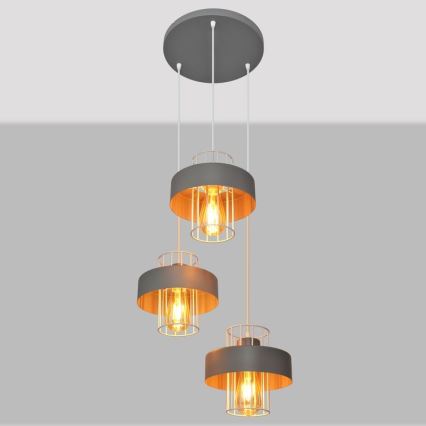 Lampadario a sospensione con filo VOLTA 3xE27/15W/230V diametro 42 cm grigio