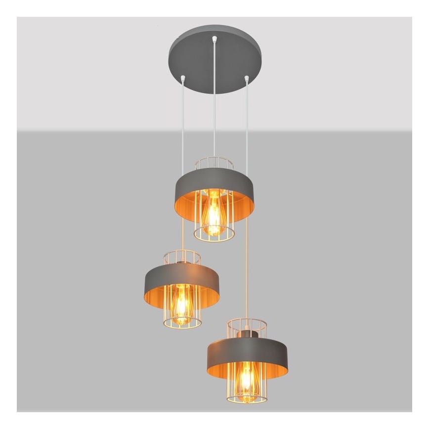 Lampadario a sospensione con filo VOLTA 3xE27/15W/230V diametro 42 cm grigio