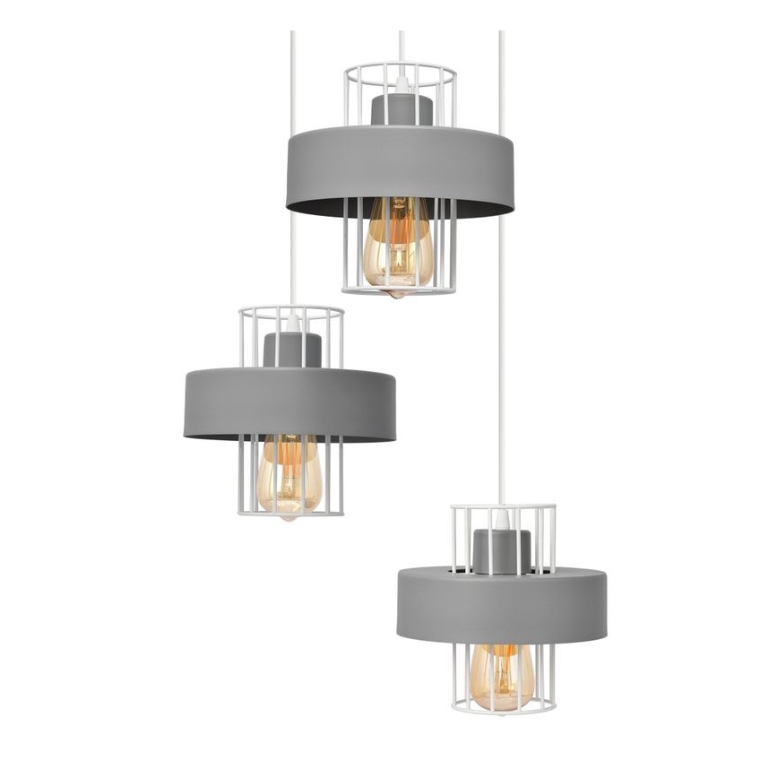 Lampadario a sospensione con filo VOLTA 3xE27/15W/230V diametro 42 cm grigio