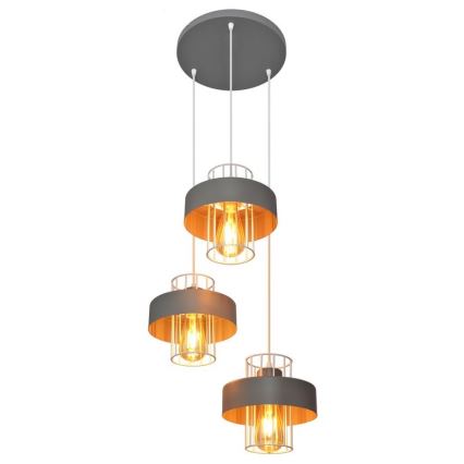 Lampadario a sospensione con filo VOLTA 3xE27/15W/230V diametro 42 cm grigio