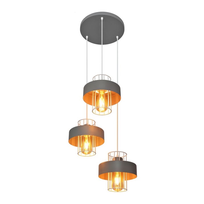 Lampadario a sospensione con filo VOLTA 3xE27/15W/230V diametro 42 cm grigio