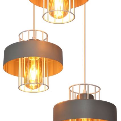 Lampadario a sospensione con filo VOLTA 3xE27/15W/230V diametro 42 cm grigio
