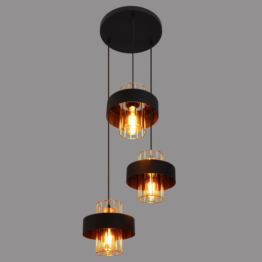 Lampadario a sospensione con filo VOLTA 3xE27/15W/230V nero/oro