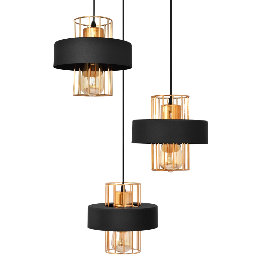 Lampadario a sospensione con filo VOLTA 3xE27/15W/230V nero/oro