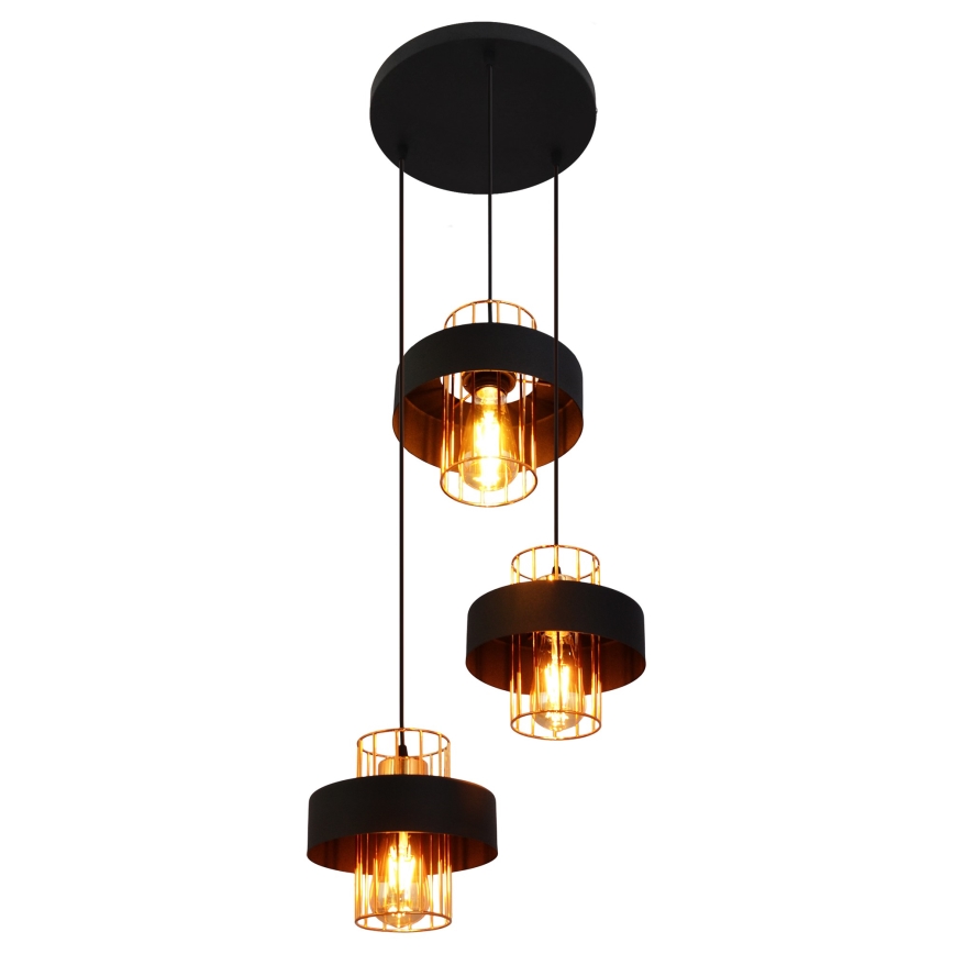 Lampadario a sospensione con filo VOLTA 3xE27/15W/230V nero/oro