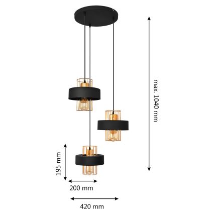 Lampadario a sospensione con filo VOLTA 3xE27/15W/230V nero/oro