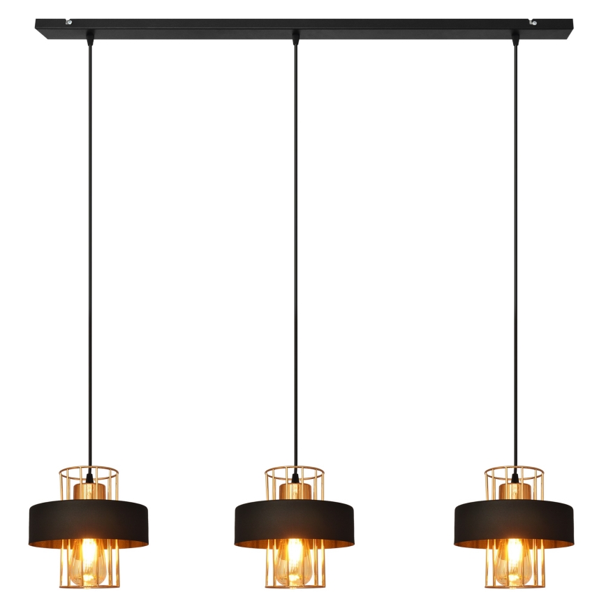 Lampadario a sospensione con filo VOLTA 3xE27/15W/230V nero/oro