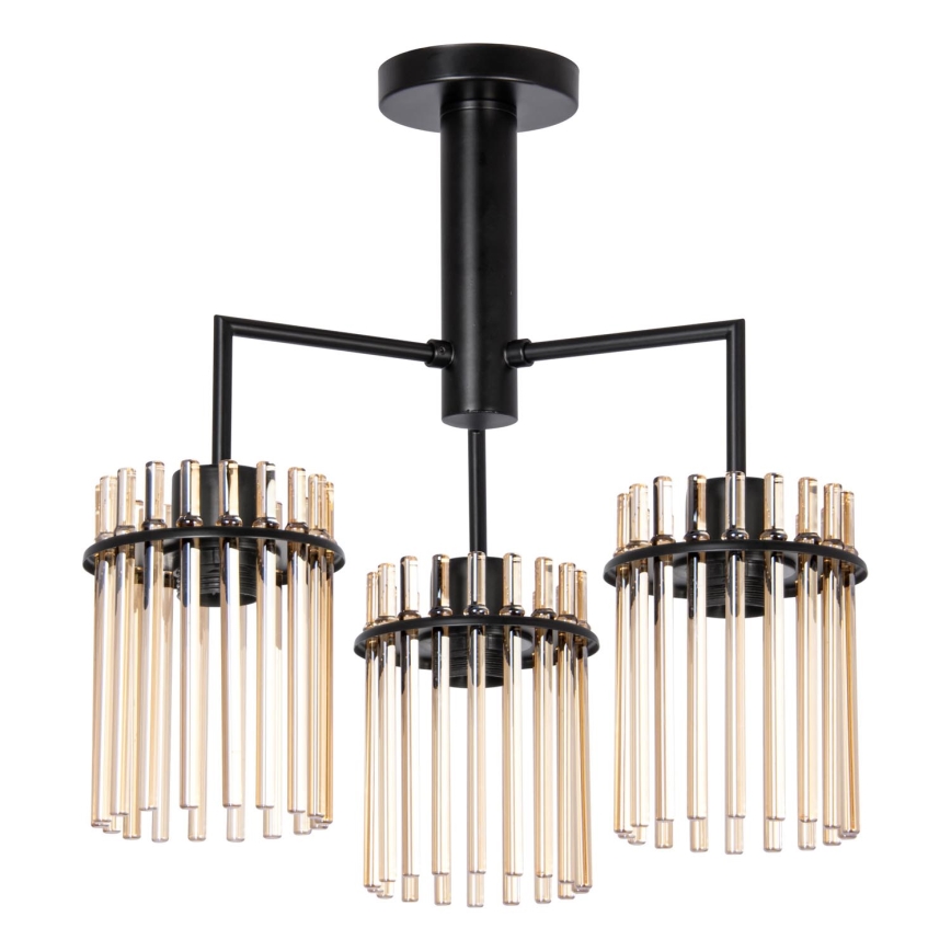 Lampadario a sospensione con supporto rigido 3xE27/60W/230V nero/beige