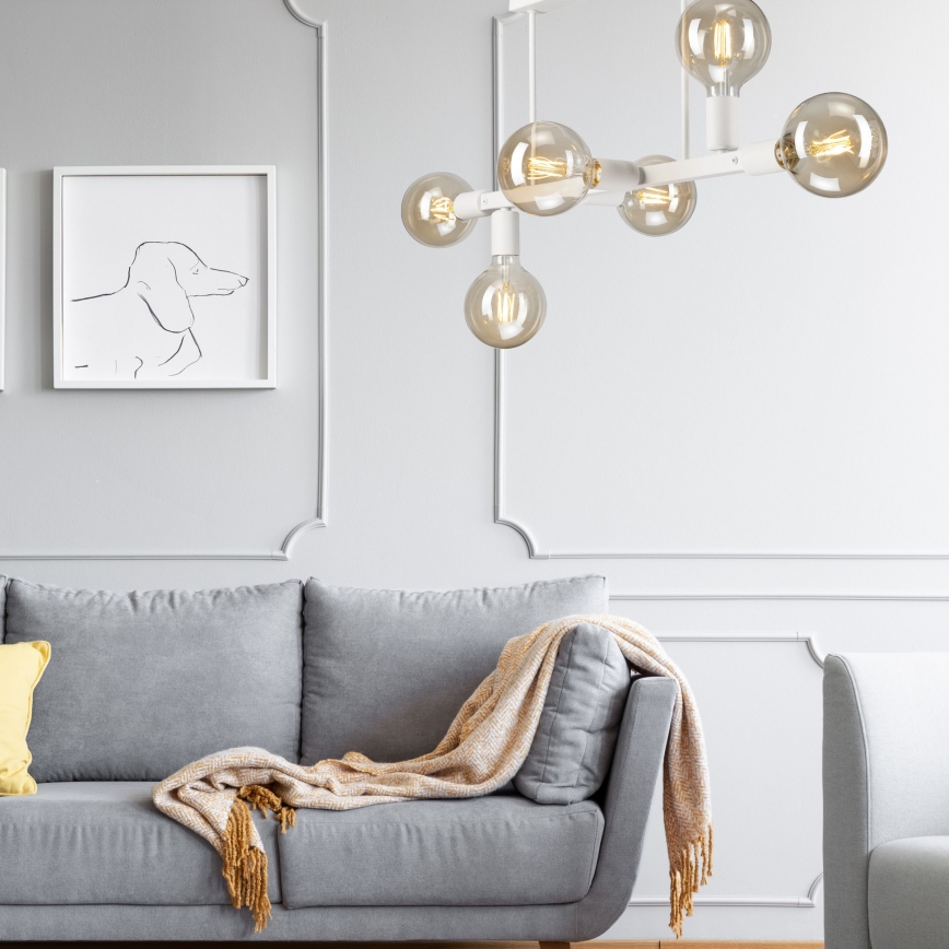 Lampadario a sospensione con supporto rigido ASTRID 6xE27/60W/230V bianco