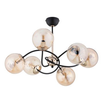 Lampadario a sospensione con supporto rigido AURORA 6xE14/10W/230V nero/oro