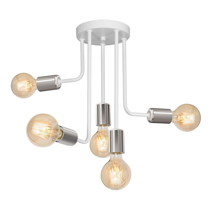 Lampadario a sospensione con supporto rigido CANDELA 5xE27/15W/230V bianco/cromo lucido