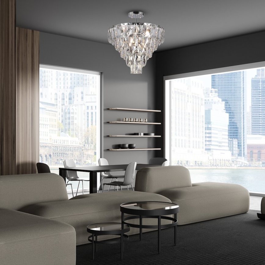 Lampadario a sospensione con supporto rigido CHELSEA 6xE14/40W/230V diametro 50 cm cromo lucido