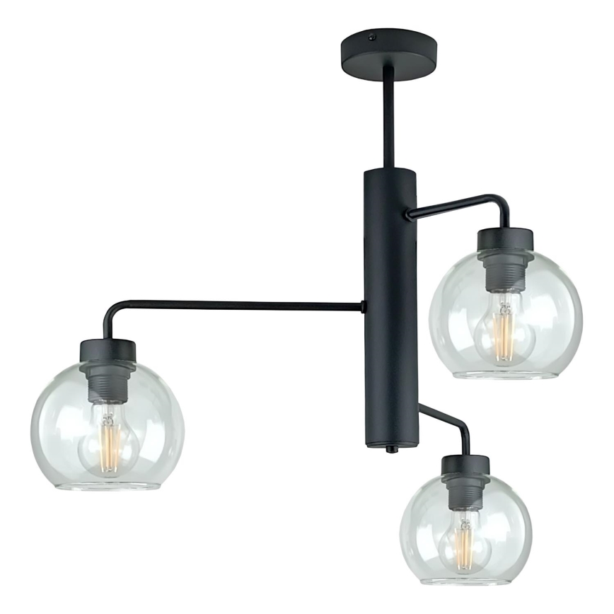 Lampadario a sospensione con supporto rigido FLEX 3xE27/60W/230V nero/limpido