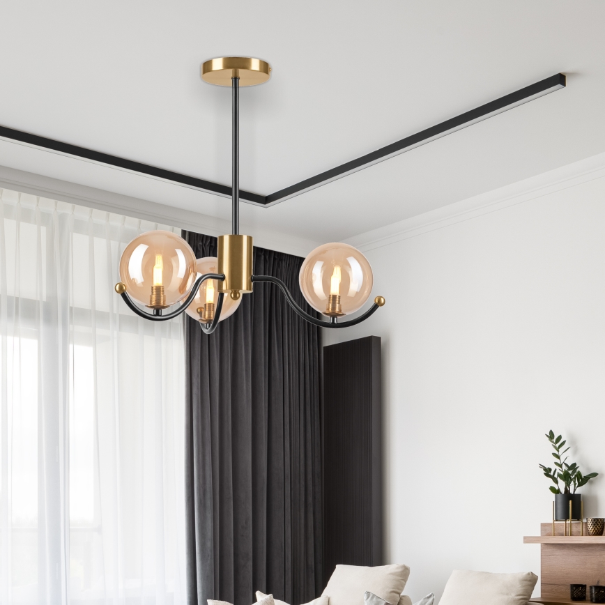 Lampadario a sospensione con supporto rigido GEORGIA 3xE14/5W/230V oro/fumé beige