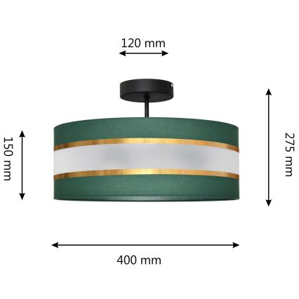 Lampadario a sospensione con supporto rigido HELEN 3xE27/15W/230V verde/oro