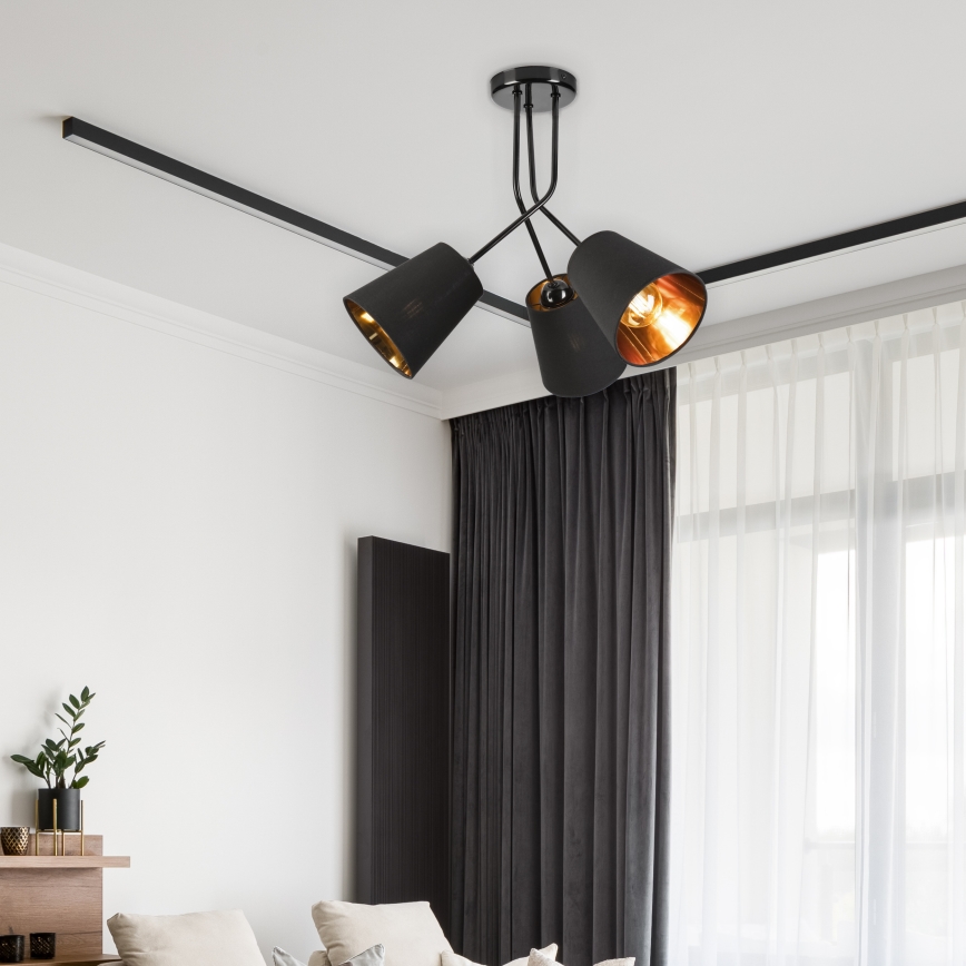 Lampadario a sospensione con supporto rigido IRMA 3xE27/15W/230V nero