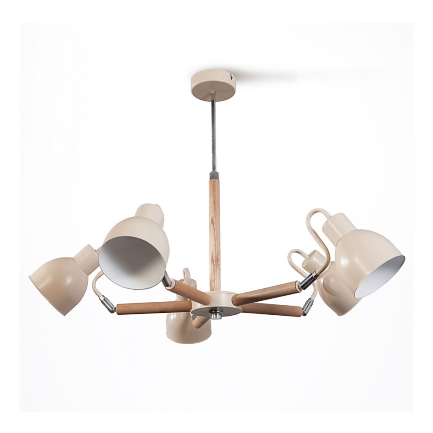Lampadario a sospensione con supporto rigido KALITHEA 5xE27/60W/230V beige