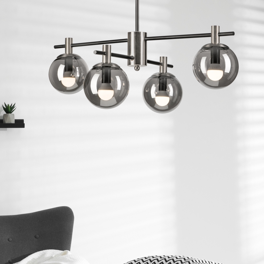 Lampadario a sospensione con supporto rigido LILOU 4xE14/5W/230V cromo opaco/fumé