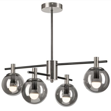 Lampadario a sospensione con supporto rigido LILOU 4xE14/5W/230V cromo opaco/fumé